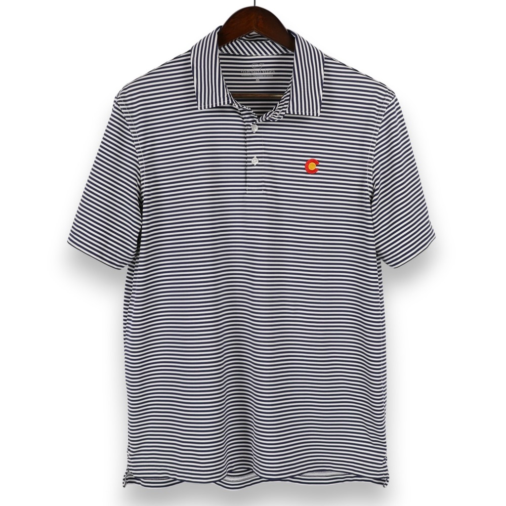 Vineyard Vines Performance Striped Polo Shirt Mens Medium Blue Stripe Colorado